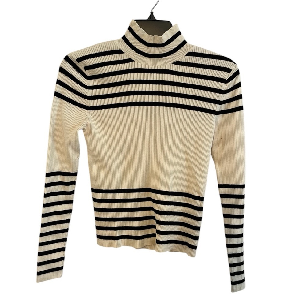Women’s Zara Cream and Black Striped Turtleneck. Size Large.